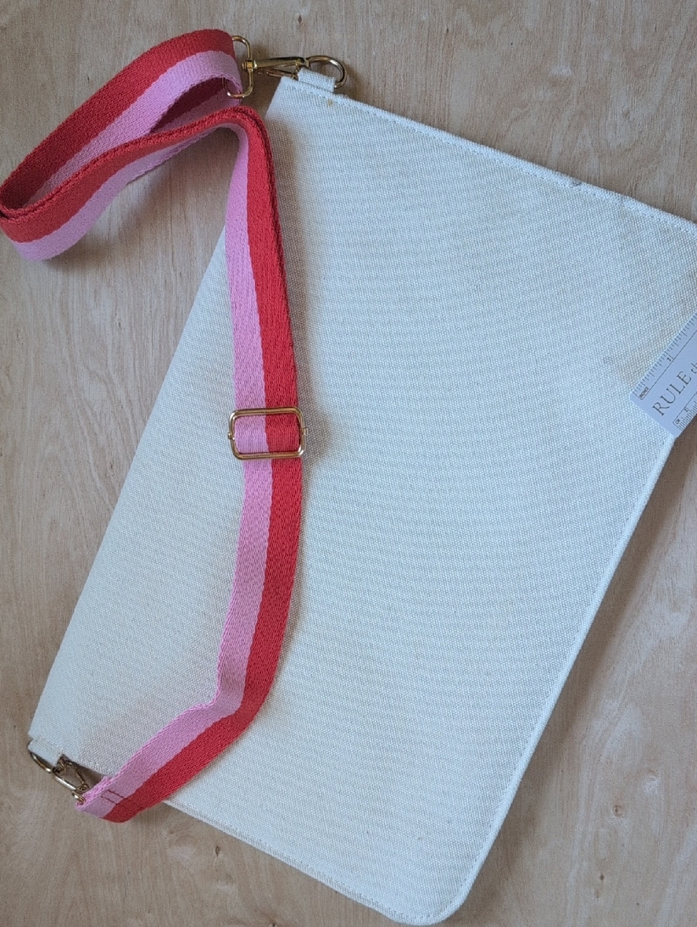Noted Canvas Crossbody Clutch with Pink and Orange Stripe Strap